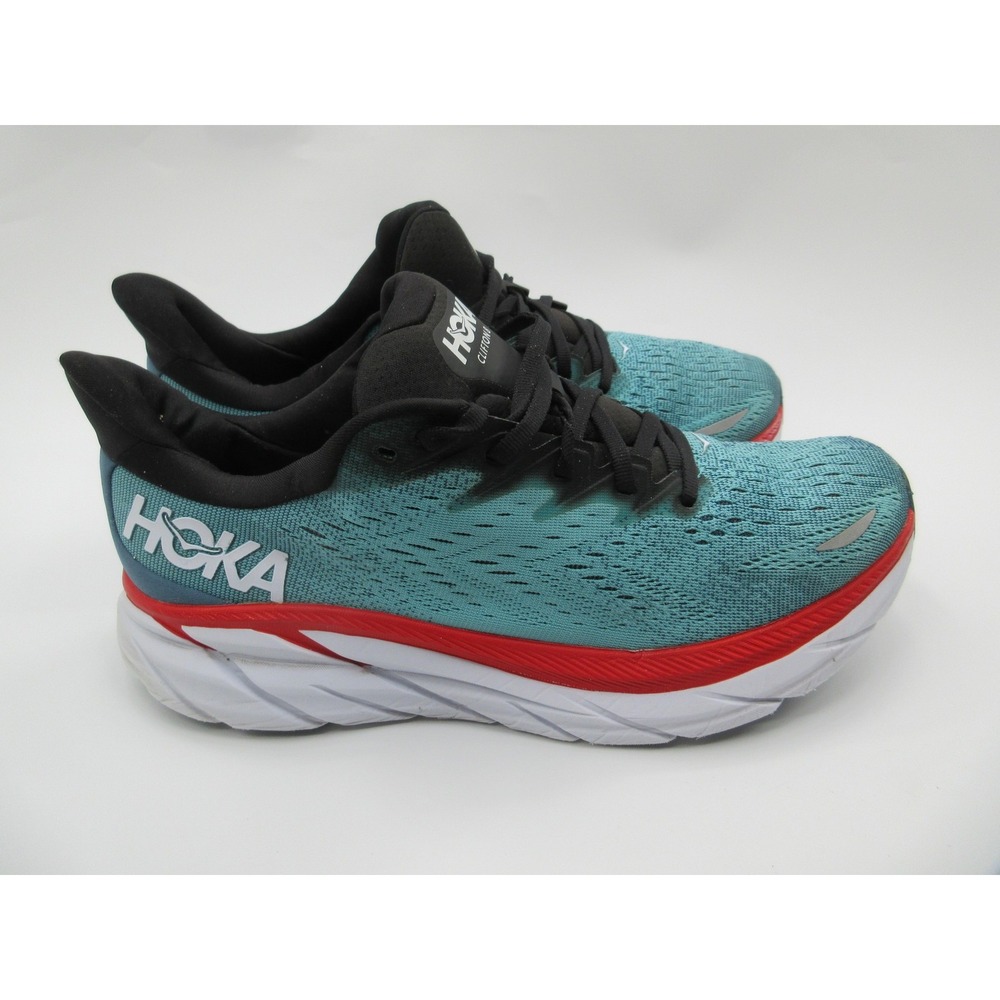 HOKA Clifton 8 Shoes Mens Size 9 Teal Red White Running Cushioned 1119393 RTAR